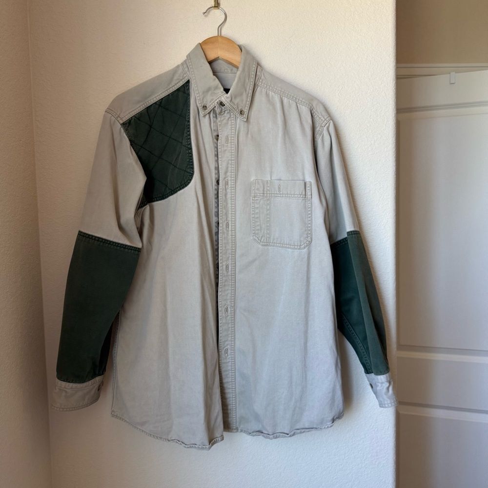 Woolrich Button Up Shirt Elbow Patch Workwear Outdoor Heavy Cotton Large
